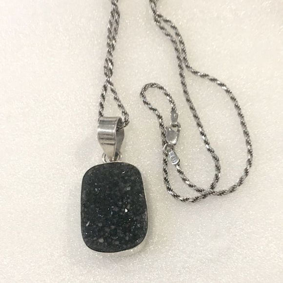 Substantial Druzy Sterling Silver Rope Necklace - Picture 7 of 7